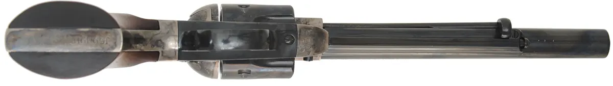 Model 1875 Remington Revolver,
caliber .45 Long Colt, 7-1/2" blued barrel,
color case hardened frame, black walnut grips, 
used, by Aldo Uberti