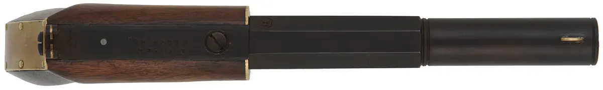 Ruggle Pistol, 
.45 caliber, 5-3/8" octagon-to-round barrel,
percussion underhammer, walnut, 
new, unfired, by Rod Olsen