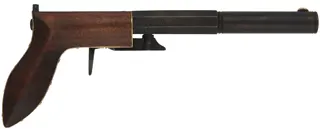 Ruggle Pistol, 
.38 caliber, 6" octagon-to-round barrel,
percussion underhammer, walnut, 
new, unfired, by Rod Olsen