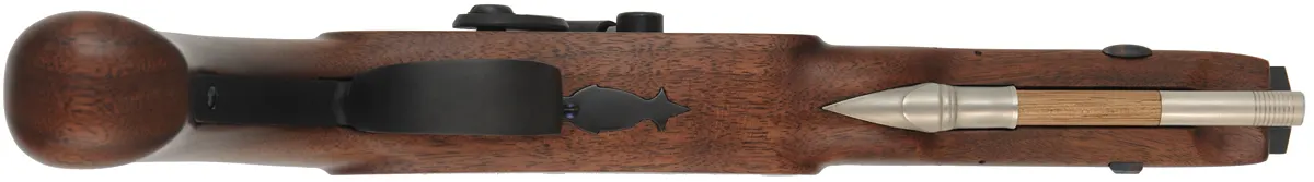 Percussion Pistol,
.54 caliber, 7-1/2" barrel,
Siler lock, walnut, iron, nickel silver accents, new, unfired