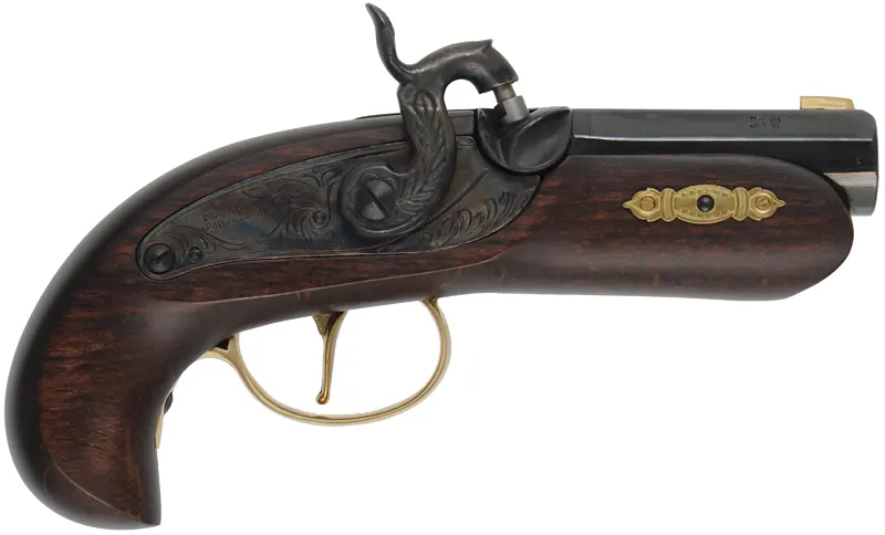 Derringer Pistol,
.45 caliber, 2-1/2" barrel, 
percussion, beech, brass trim,
used, by Traditions