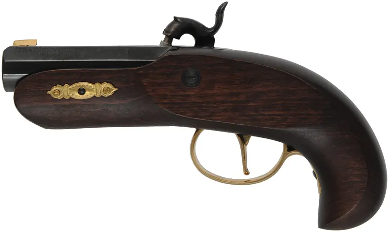 Derringer Pistol,
.45 caliber, 2-1/2" barrel, 
percussion, beech, brass trim,
used, by Traditions