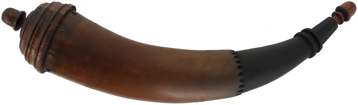Powder Horn,
12-1/2", turned walnut base,
engrailed, paneled neck