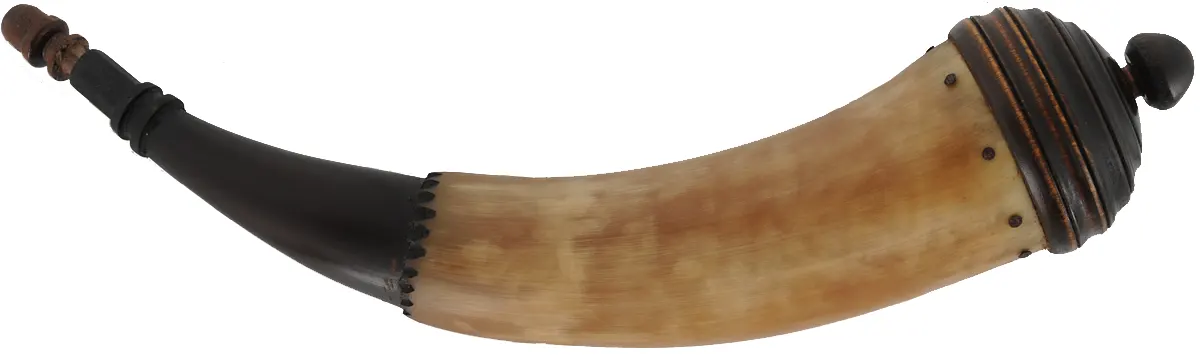 Powder Horn,
12-1/2", turned maple base,
engrailed, paneled neck