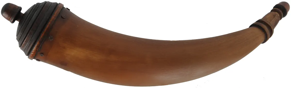Powder Horn,
11-1/2", turned base,
paneled neck, strap ring