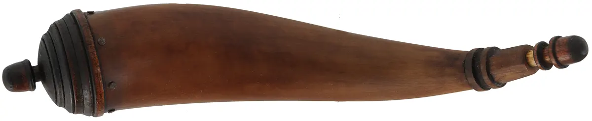 Powder Horn,
11-1/2", turned base,
paneled neck, strap ring