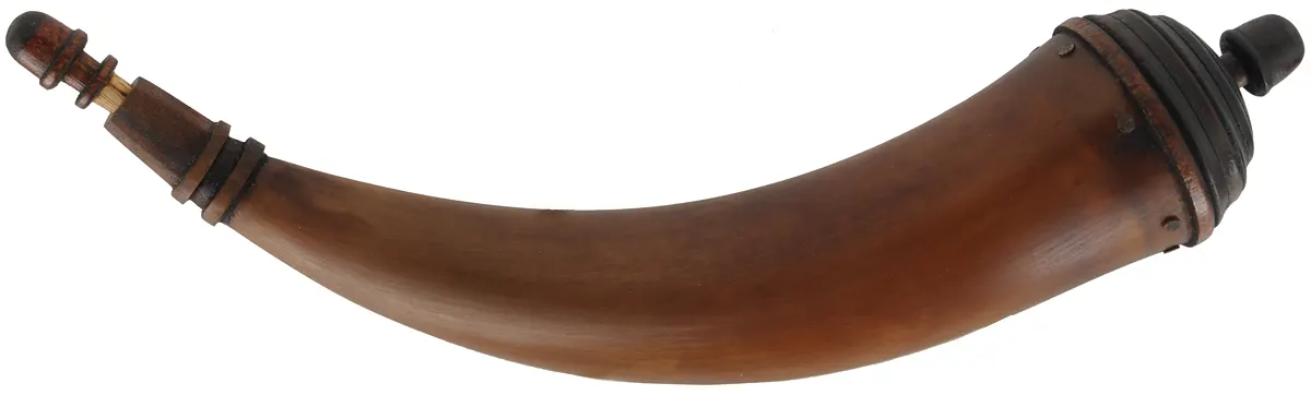 Powder Horn,
11-1/2", turned base,
paneled neck, strap ring