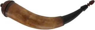 Powder Horn,
15-1/2", turned walnut base,
double curve, engrailed
