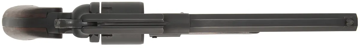 1858 Remington Conversion Revolver,
caliber .45 Colt, 8" barrel,
custom walnut grips, Kirst five shot cylinder,
used, by Aldo Uberti


