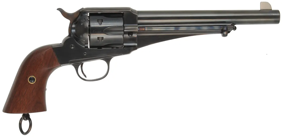 Model 1875 Remington Revolver,
caliber .45 Long Colt, 7-1/2" barrel,
re-blued, walnut grips, lanyard ring,
used, by Aldo Uberti