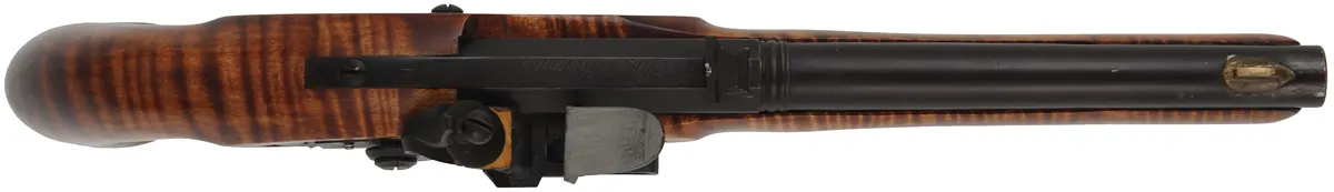 Kentucky Pistol,
.50 caliber, 10" octagon-to-round barrel,
small Siler flintlock, maple stock, brass trim, 
used, by Matt Avance