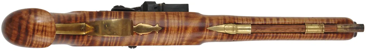 Kentucky Pistol,
.50 caliber, 10" octagon-to-round barrel,
small Siler flintlock, maple stock, brass trim, 
used, by Matt Avance