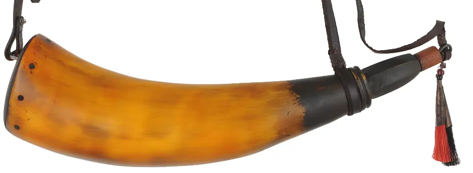 Powder Horn,
12", with adjustable leather strap