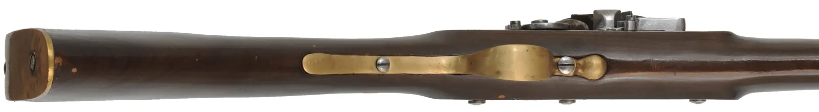 Doglock Trade Musket,
.69 caliber smoothbore, 51-1/2" octagon-to-round barrel,
teak stained as walnut, brass trim, lock marked I. Cookson,
used, made in India