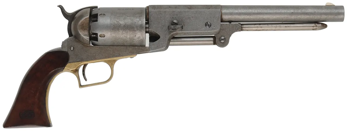 U.S. 1847 Colt Walker Revolver,
.44 caliber, 9" barrel,
patina finished, A Company No. 133
as-new, with box by Aldo Uberti & Co.