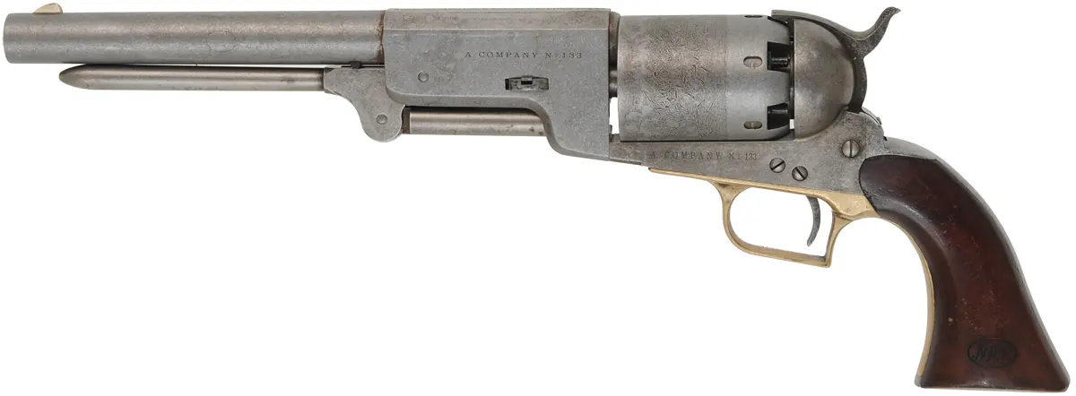 U.S. 1847 Colt Walker Revolver,
.44 caliber, 9" barrel,
patina finished, A Company No. 133
as-new, with box by Aldo Uberti & Co.