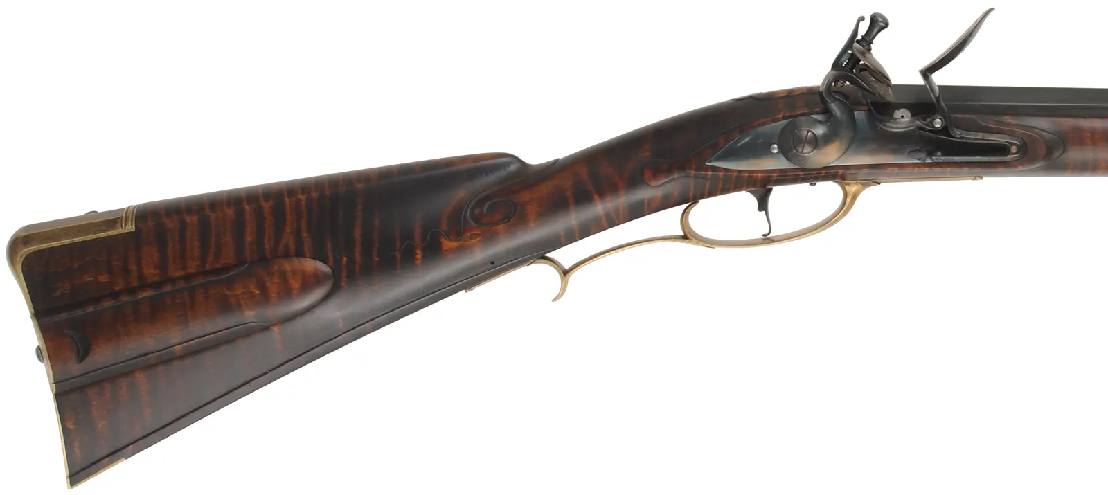 Colonial Longrifle,
.58 caliber, 43-1/2" swamped barrel, 
round faced flintlock, curly maple, unfired