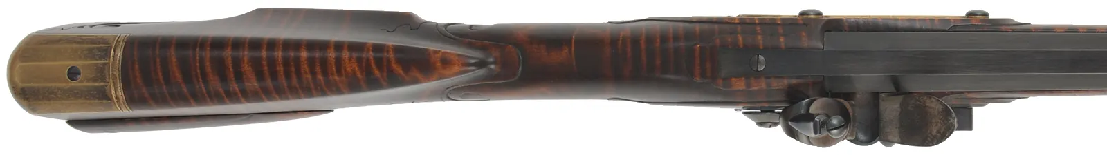 Colonial Longrifle,
.58 caliber, 43-1/2" swamped barrel, 
round faced flintlock, curly maple, unfired