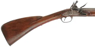 Tulle fusil-de-chasse,
.58 caliber rifled, 44" Colerain octagon-to-round barrel, 
flintlock, cherry, patina finished iron trim, painted designs, used