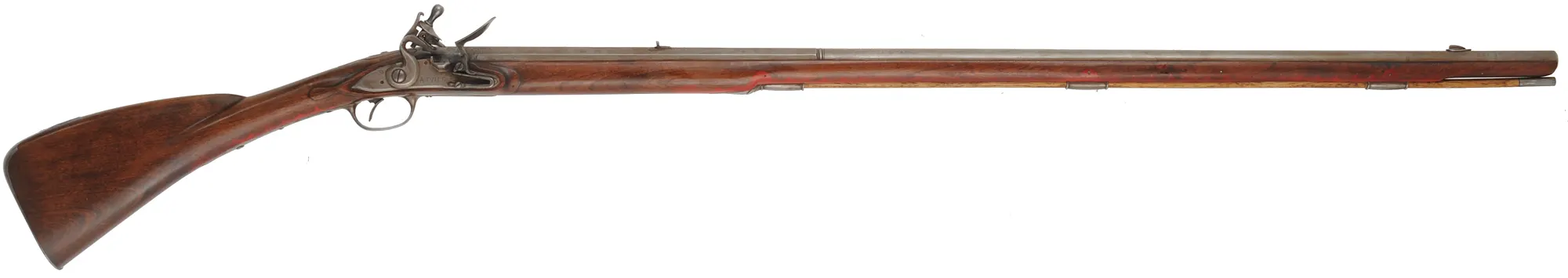 Tulle fusil-de-chasse,
.58 caliber rifled, 44" Colerain octagon-to-round barrel, 
flintlock, cherry, patina finished iron trim, painted designs, used