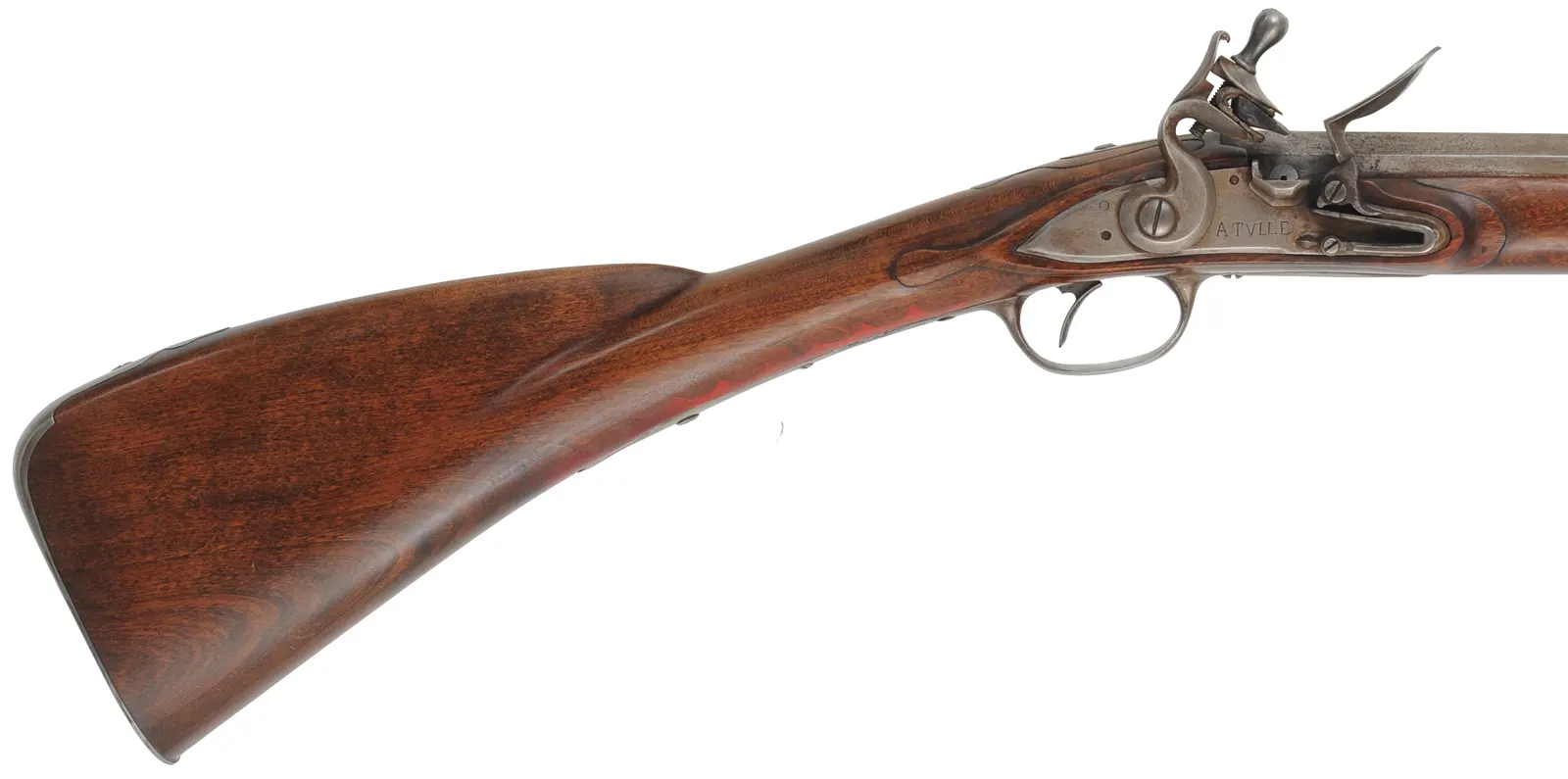Tulle fusil-de-chasse,
.58 caliber rifled, 44" Colerain octagon-to-round barrel, 
flintlock, cherry, patina finished iron trim, painted designs, used