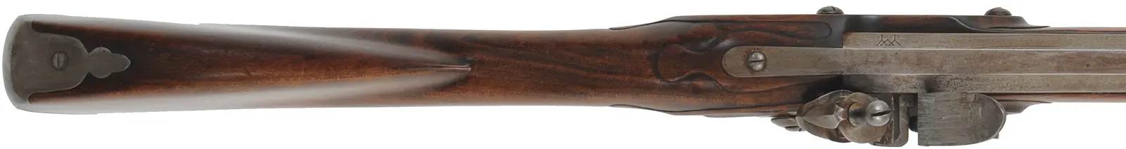 Tulle fusil-de-chasse,
.58 caliber rifled, 44" Colerain octagon-to-round barrel, 
flintlock, cherry, patina finished iron trim, painted designs, used