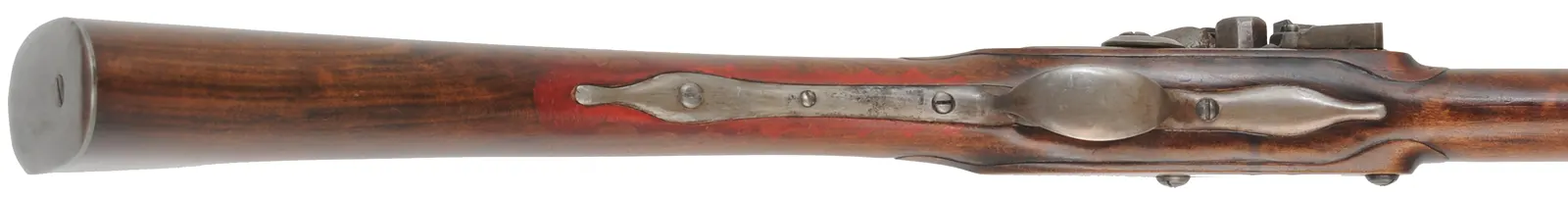 Tulle fusil-de-chasse,
.58 caliber rifled, 44" Colerain octagon-to-round barrel, 
flintlock, cherry, patina finished iron trim, painted designs, used