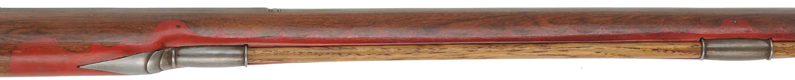 Tulle fusil-de-chasse,
.58 caliber rifled, 44" Colerain octagon-to-round barrel, 
flintlock, cherry, patina finished iron trim, painted designs, used