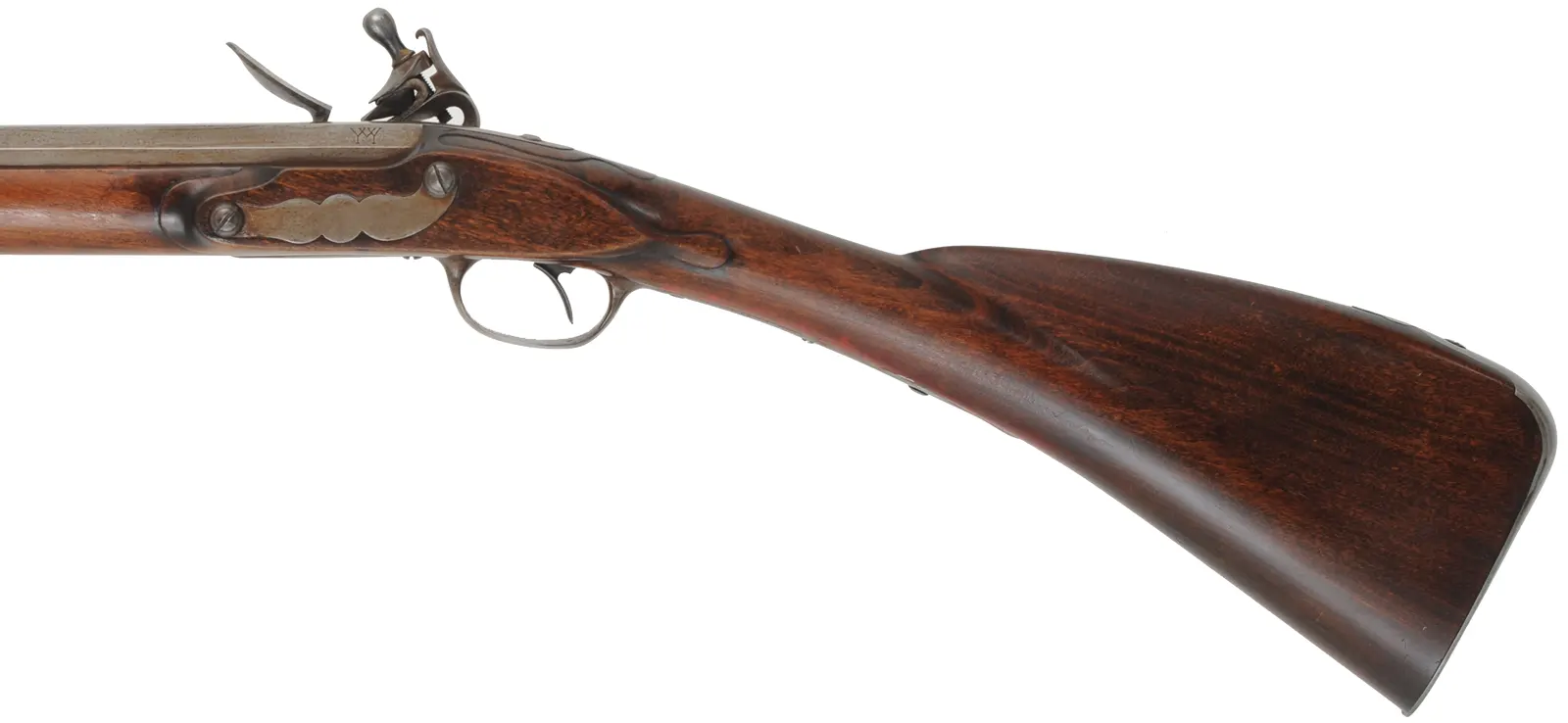 Tulle fusil-de-chasse,
.58 caliber rifled, 44" Colerain octagon-to-round barrel, 
flintlock, cherry, patina finished iron trim, painted designs, used