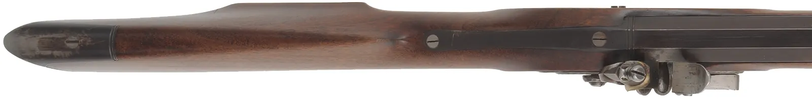 Hawken Fullstock Rifle,
.54 caliber, 37" J.P. McLemore barrel,
Roller flintlock, walnut, iron trim,
used, by J. Kirklin