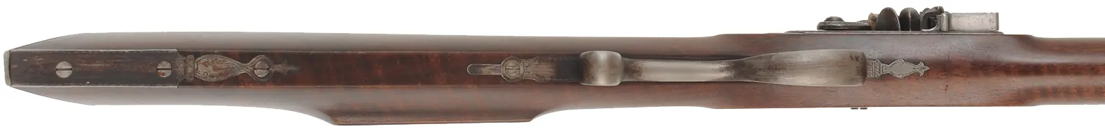 Hawken Fullstock Rifle,
.54 caliber, 37" J.P. McLemore barrel,
Roller flintlock, walnut, iron trim,
used, by J. Kirklin