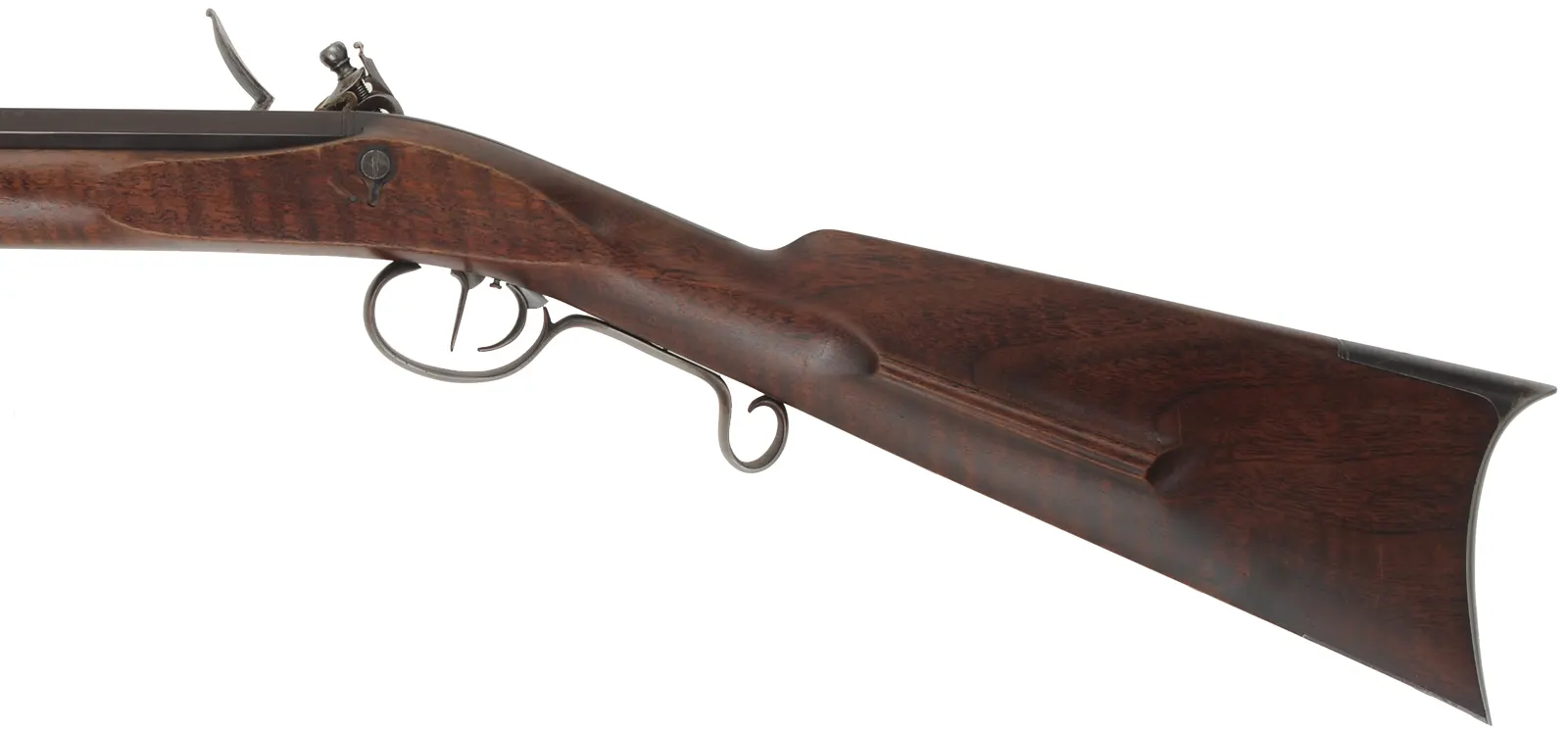 Hawken Fullstock Rifle,
.54 caliber, 37" J.P. McLemore barrel,
Roller flintlock, walnut, iron trim,
used, by J. Kirklin