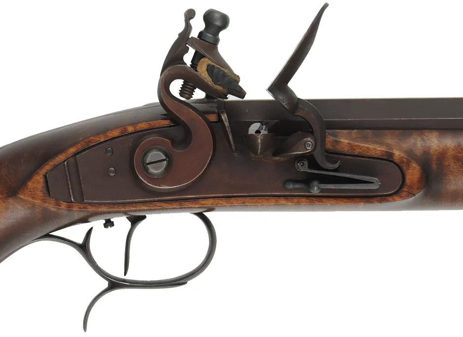 J & S Hawken Pistol,
.54 caliber, 9-3/4" barrel,
Ketland flint lock, curly maple, iron trim,
used, by John F. Bergmann