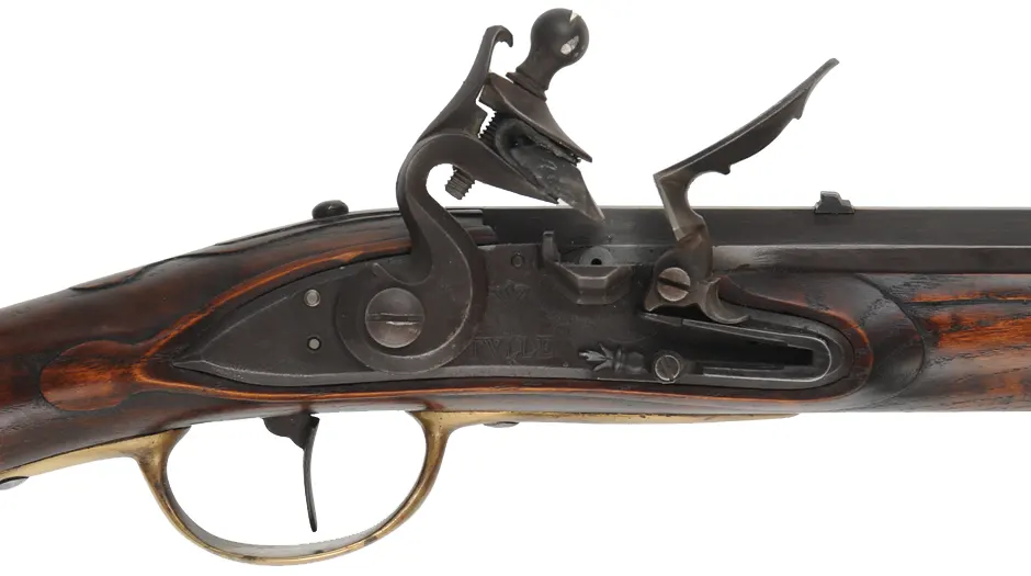Tulle Fusil Fin,
20 gauge, 41-1/2" octagon-to-round barrel,
Davis Tulle lock, curly ash, brass, 
used, by Centermark