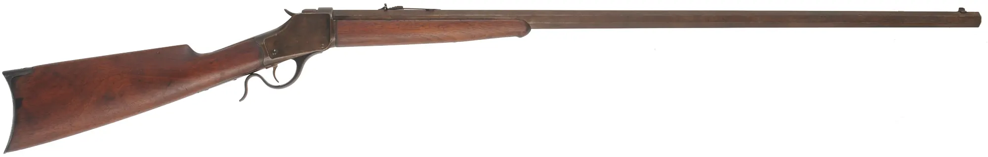 Model 1885 Winchester High Wall,
caliber .45-90 WCF, 36" barrel,
walnut, brown patina iron, 
by Winchester Repeating Arms Co.
