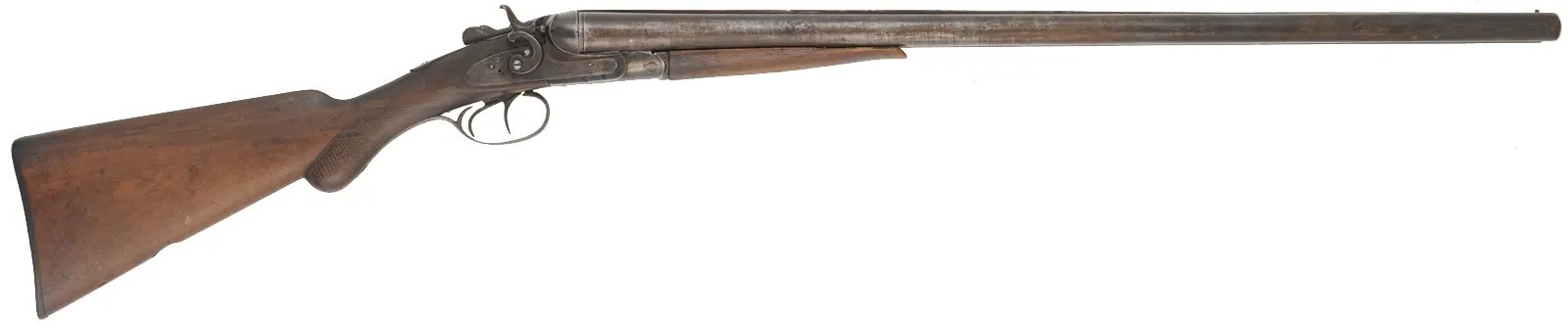 Relic ~ Breech Loading Double Barrel Shotgun,
10 gauge, 30" barrels, 
locks frozen, loose action, walnut
non-functional, decorator use
W. Richards, Belguim