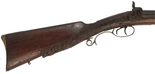 Relic ~ Double Barrel Shotgun,
16 gauge, 31" barrels, 
percussion, walnut, stage head,
non-functional, decorator use
