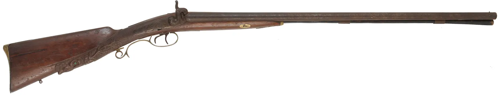 Relic ~ Double Barrel Shotgun,
16 gauge, 31" barrels, 
percussion, walnut, stage head,
non-functional, decorator use