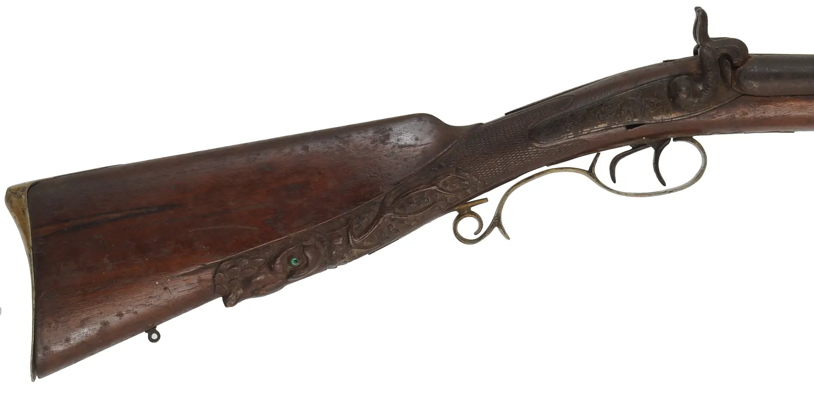 Relic ~ Double Barrel Shotgun,
16 gauge, 31" barrels, 
percussion, walnut, stage head,
non-functional, decorator use