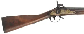 Conversion of U.S. Model 1816 Contract Musket
.69 caliber, 42" barrel,
walnut, barrel and iron trim painted black, 
antique, dated 1826, by A. Waters, Millbury