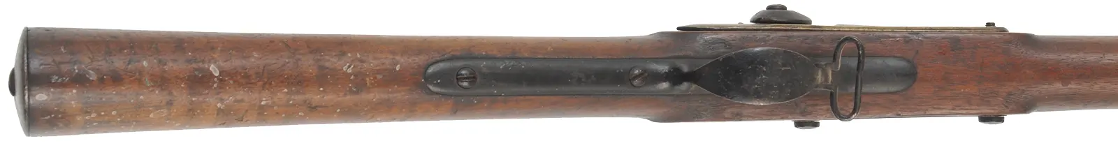 Conversion of U.S. Model 1816 Contract Musket
.69 caliber, 42" barrel,
walnut, barrel and iron trim painted black, 
antique, dated 1826, by A. Waters, Millbury