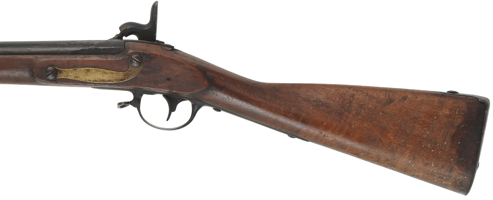 Conversion of U.S. Model 1816 Contract Musket
.69 caliber, 42" barrel,
walnut, barrel and iron trim painted black, 
antique, dated 1826, by A. Waters, Millbury