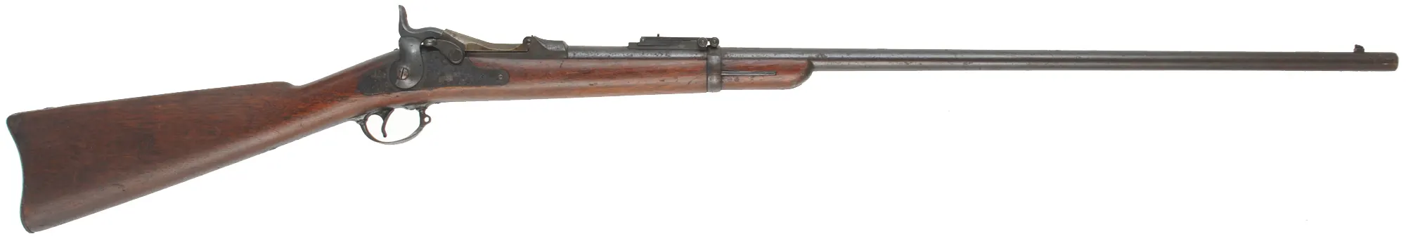 U.S. Model 1884 Springfield Trapdoor Rifle,
caliber .45-70 Gov't,  32-5/8" barrel,
cut-down walnut stock, iron, dark bore, antique