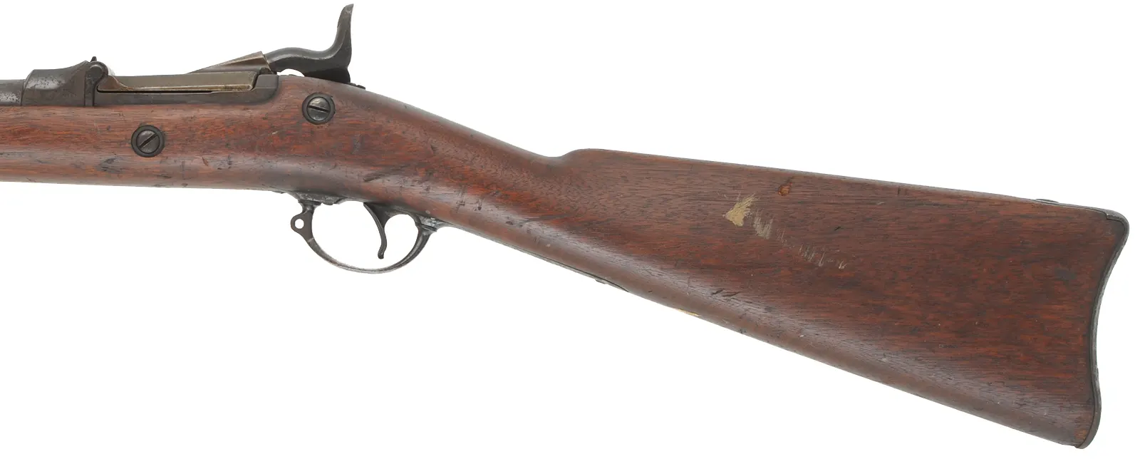 U.S. Model 1884 Springfield Trapdoor Rifle,
caliber .45-70 Gov't,  32-5/8" barrel,
cut-down walnut stock, iron, dark bore, antique