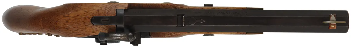 CVA Hawken Pistol,
.50 caliber, 10" barrel,
percussion, beech, brass, 
used, with leather holster
