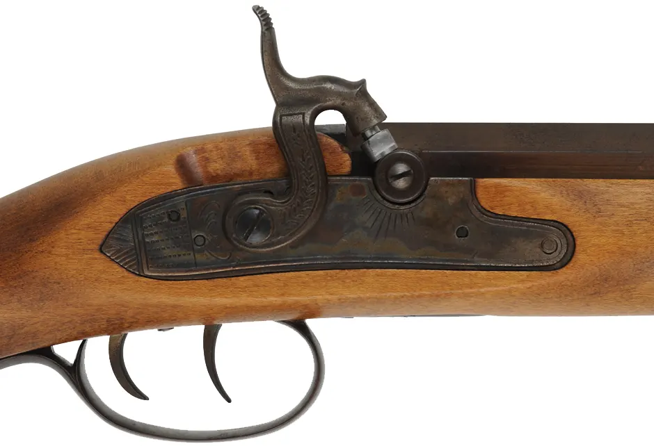 CVA Mountain Rifle,
.54 caliber, 32" barrel,
Maslin percussion lock, beech, iron,
used, from a kit by Connecticut Valley Arms