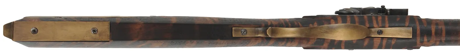 Kentucky Rifle,
.50 caliber, 35-1/2" barrel,
flintlock, walnut, brass, tiger stripe finish,
used, from a kit by Davide Pedersoli