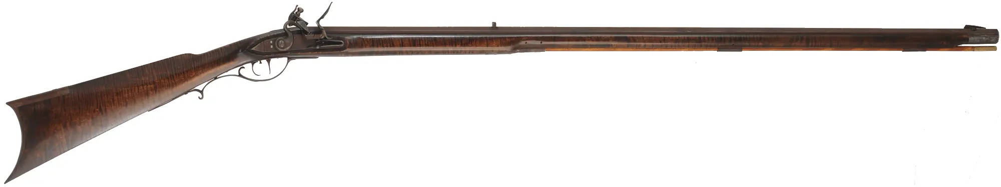 Southern Mountain Rifle,
.32 caliber, 42" Rice barrel,
flintlock, curly maple, iron trim, used
