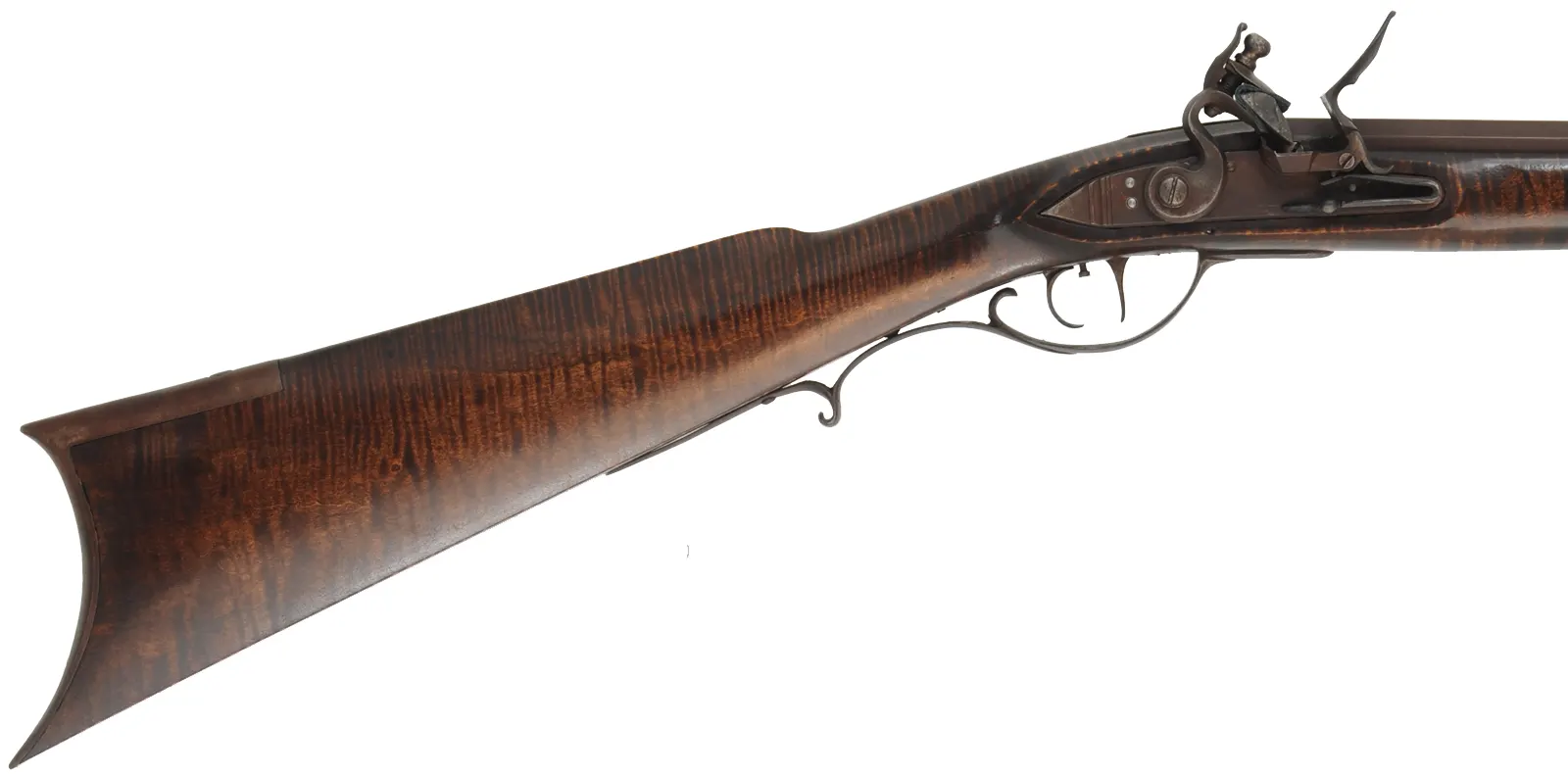 Southern Mountain Rifle,
.32 caliber, 42" Rice barrel,
flintlock, curly maple, iron trim, used