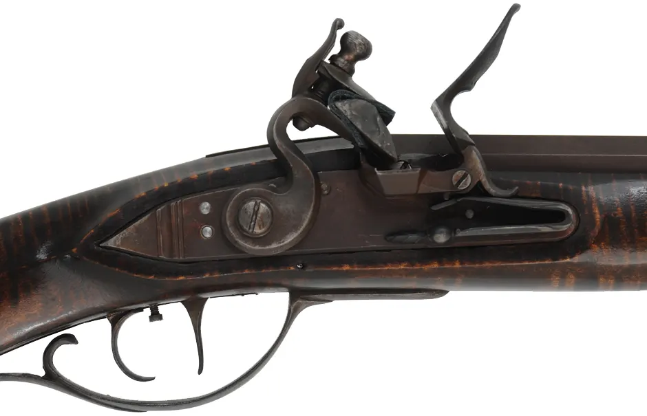 Southern Mountain Rifle,
.32 caliber, 42" Rice barrel,
flintlock, curly maple, iron trim, used